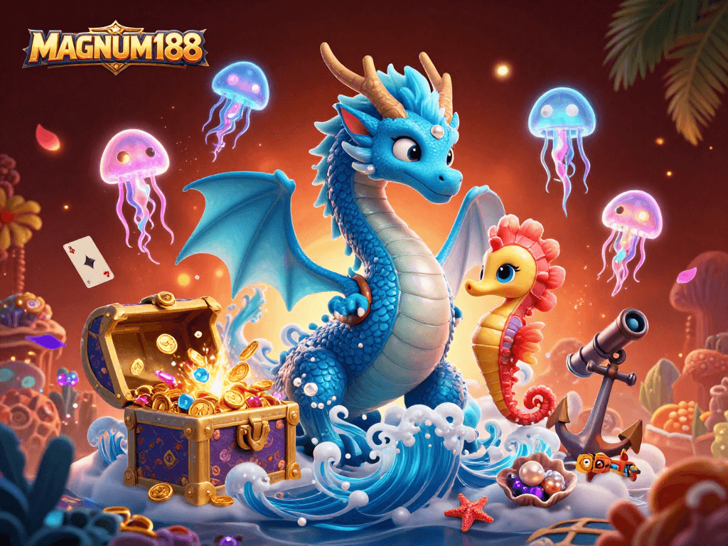 Experience sports betting excitement with MAGNUM188's vibrant underwater casino illustration.