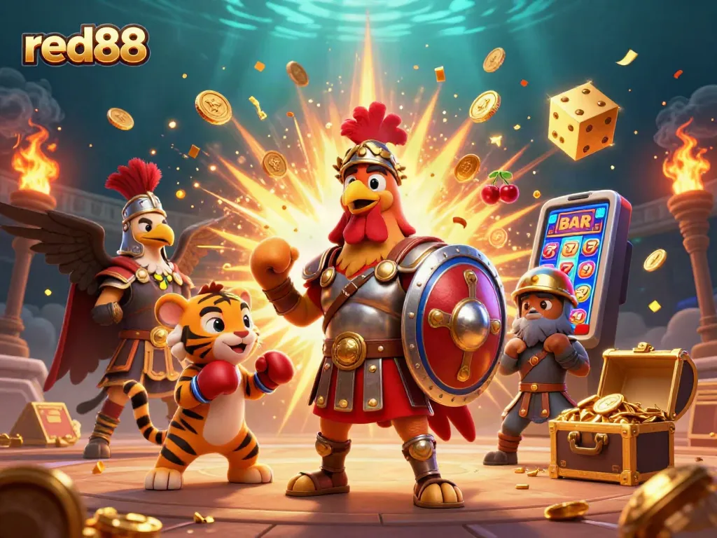 Experience thrilling gameplay at red88 with a vibrant illustration of casino excitement and games.