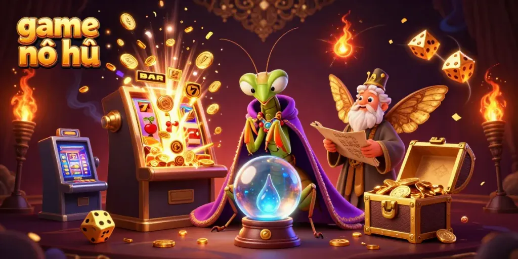 Experience the excitement of game nổ hũ with vibrant 3D characters and thrilling casino elements.