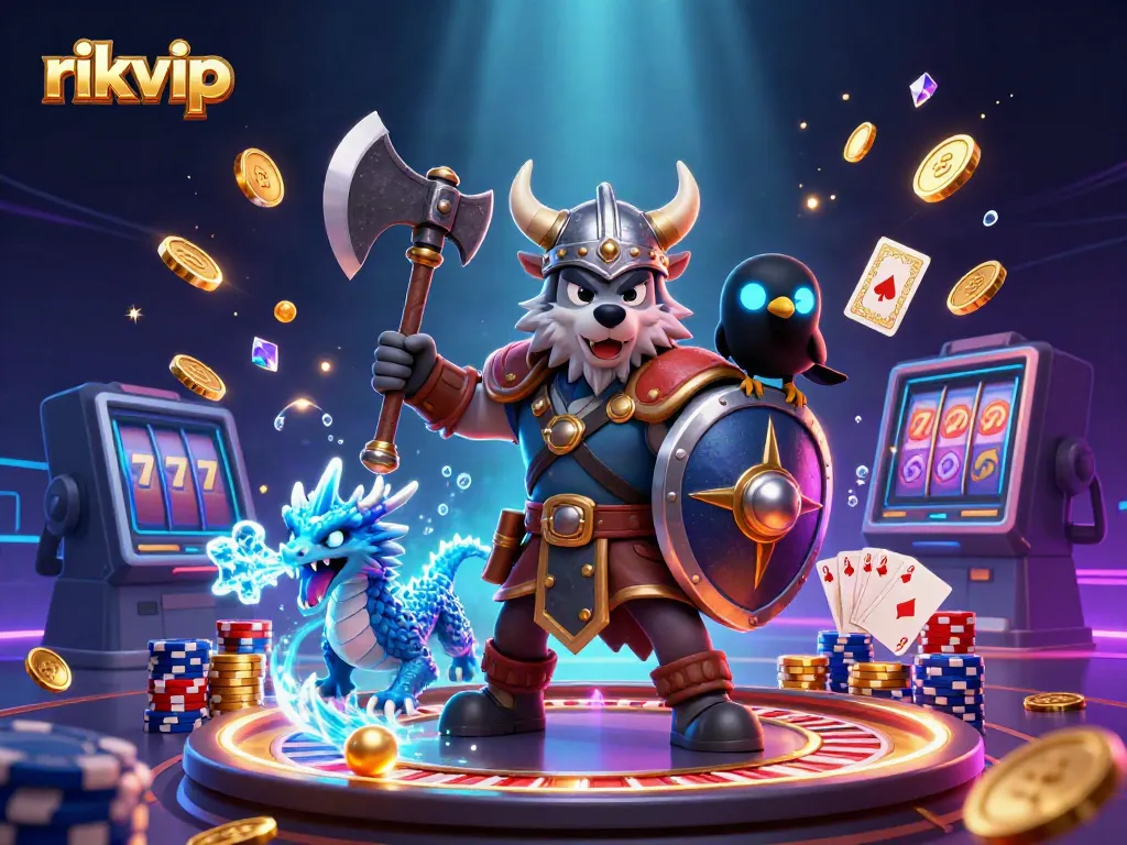 Join the thrilling world of rikvip with a Viking warrior, fierce dragon, and dragonfly treasures!