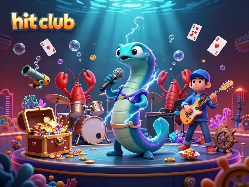 Hit club theme featuring electric eel DJ with vibrant underwater casino elements.