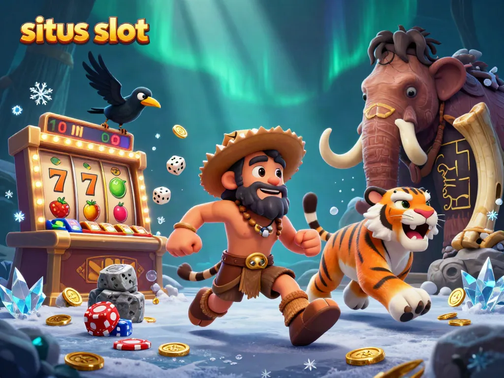 Situs slot menawarkan pengalaman kasino menarik dengan karakter gua dan harimau saber yang bermain bersama.