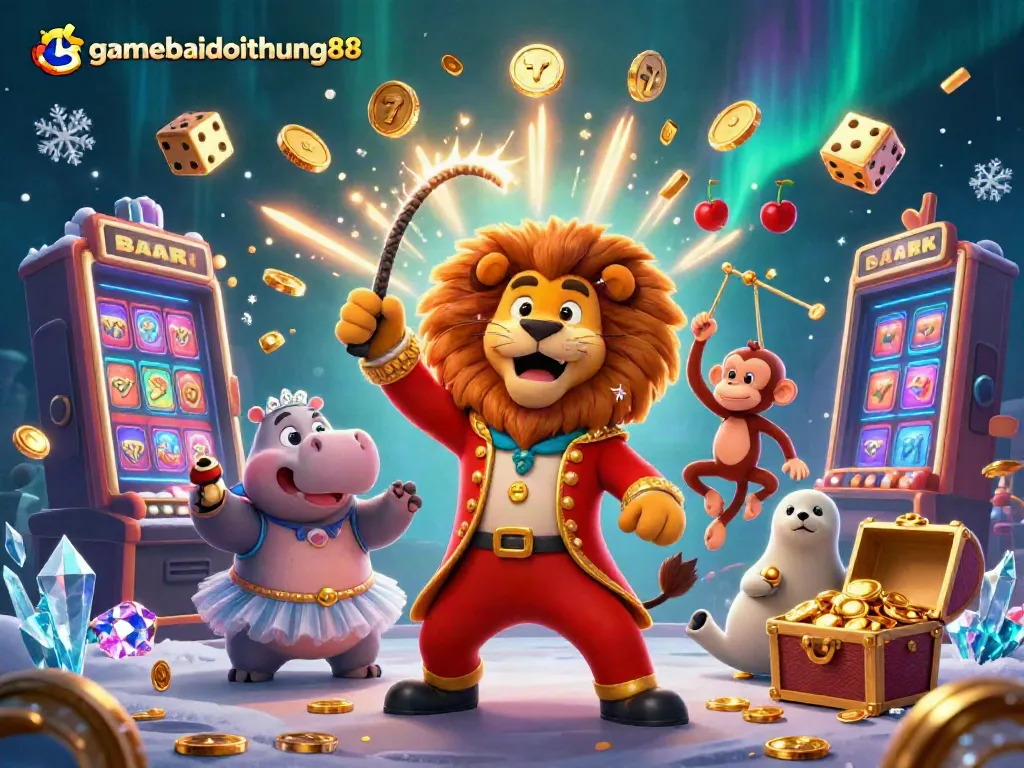 Experience thrilling wins with gamebaidoithuong88, featuring fun characters, slot machines, and jackpot excitement.