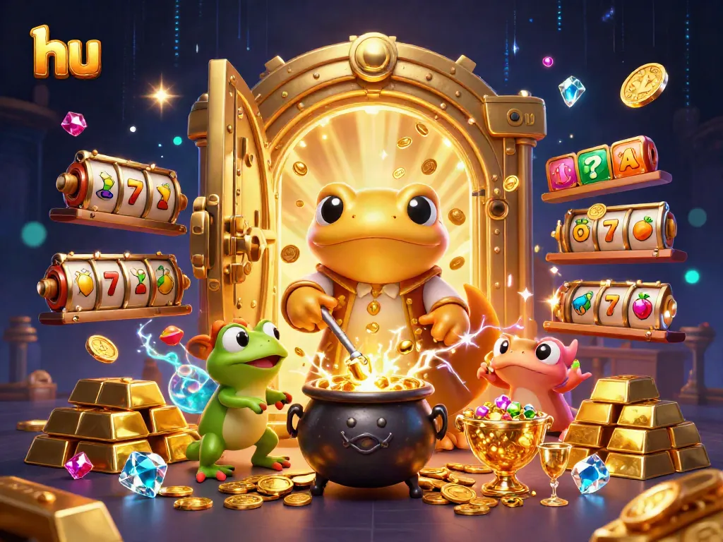 Experience thrilling gameplay in hu with a golden salamander alchemist and gold coins pouring out.
