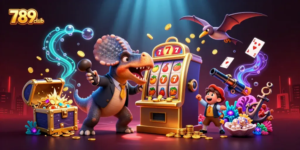 Experience the thrill of 789club as pachycephalosaurus wins jackpot coins from a golden slot machine!