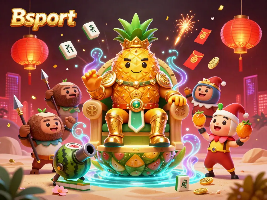 Engage in vibrant gameplay with Bsport's golden pineapple king and festive casino elements.