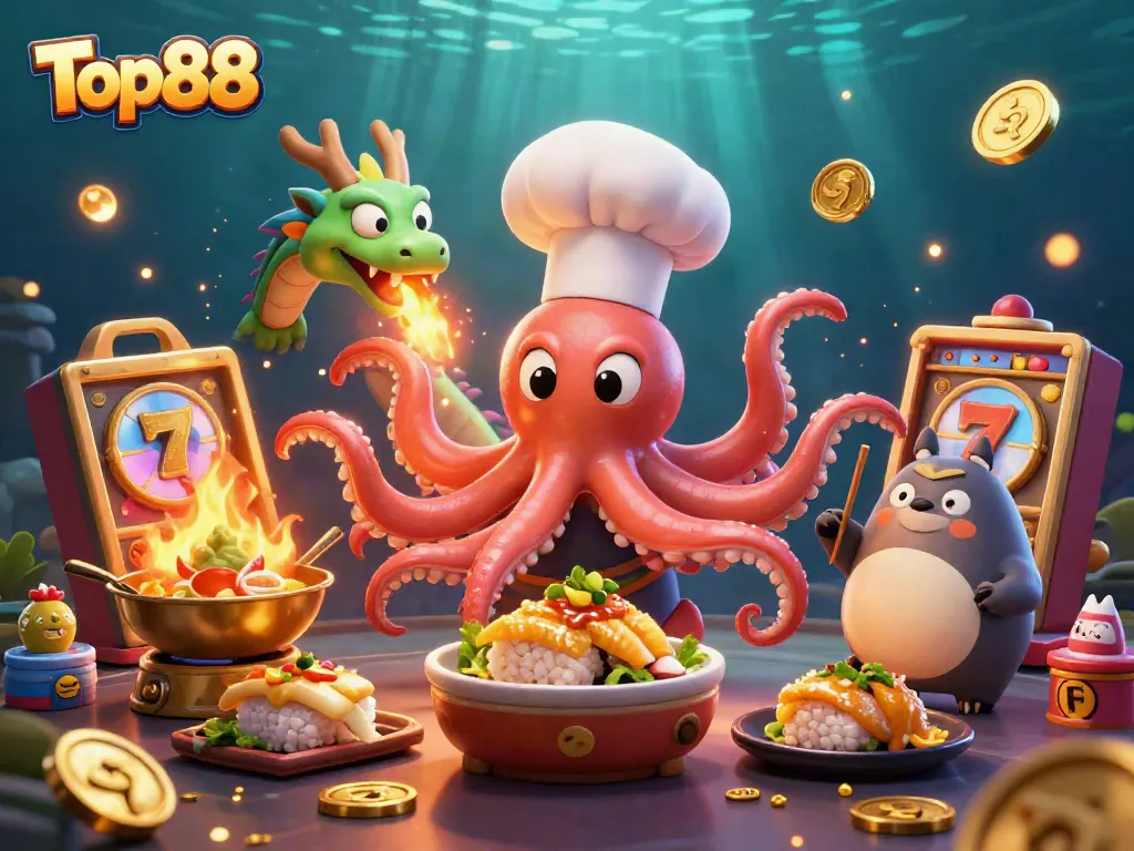 Engage with Top88's vibrant slot gaming experience featuring a colorful scene with dynamic characters.