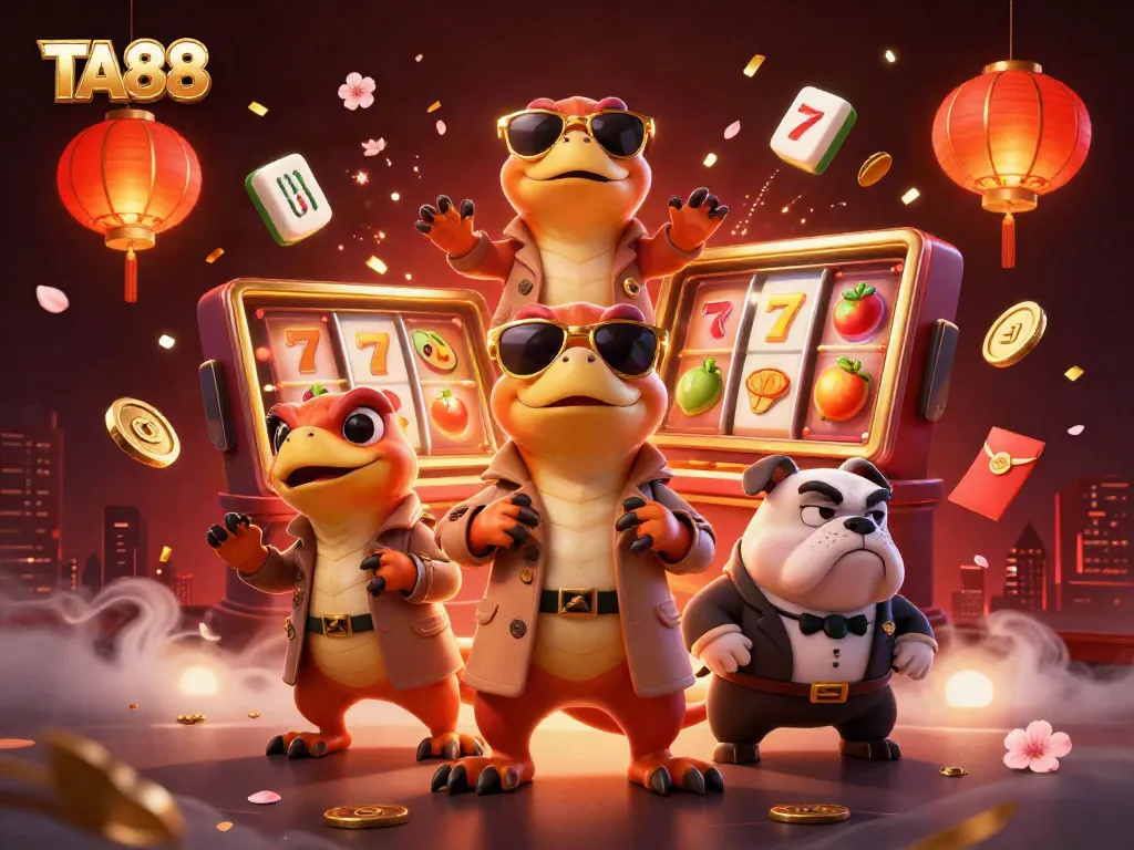 Join TA88 for exclusive VIP access with raptors and vibrant casino elements in this thrilling illustration.