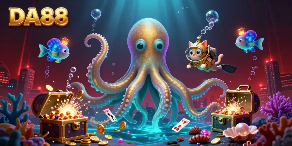 Experience immersive gaming thrills at DA88 with a vibrant undersea treasure hunt featuring character gameplay.