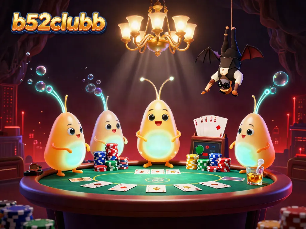 Experience the thrill of b52clubb with a lively casino scene illuminated by glowworms.
