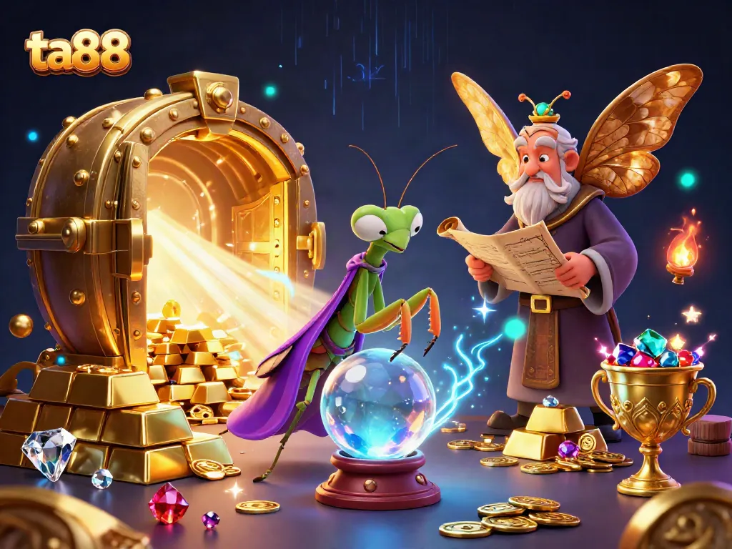 Experience ta88's thrilling gaming scene with a mystical fortune teller and golden treasures.