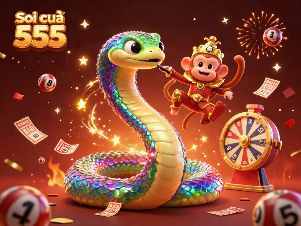 Engaging visual of Soi cầu 555 lottery scene with colorful characters and elements showcasing lottery excitement.