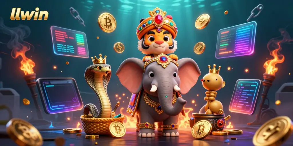 Experience thrilling gameplay with llwin's 3D illustration of a casino adventure with majestic characters.