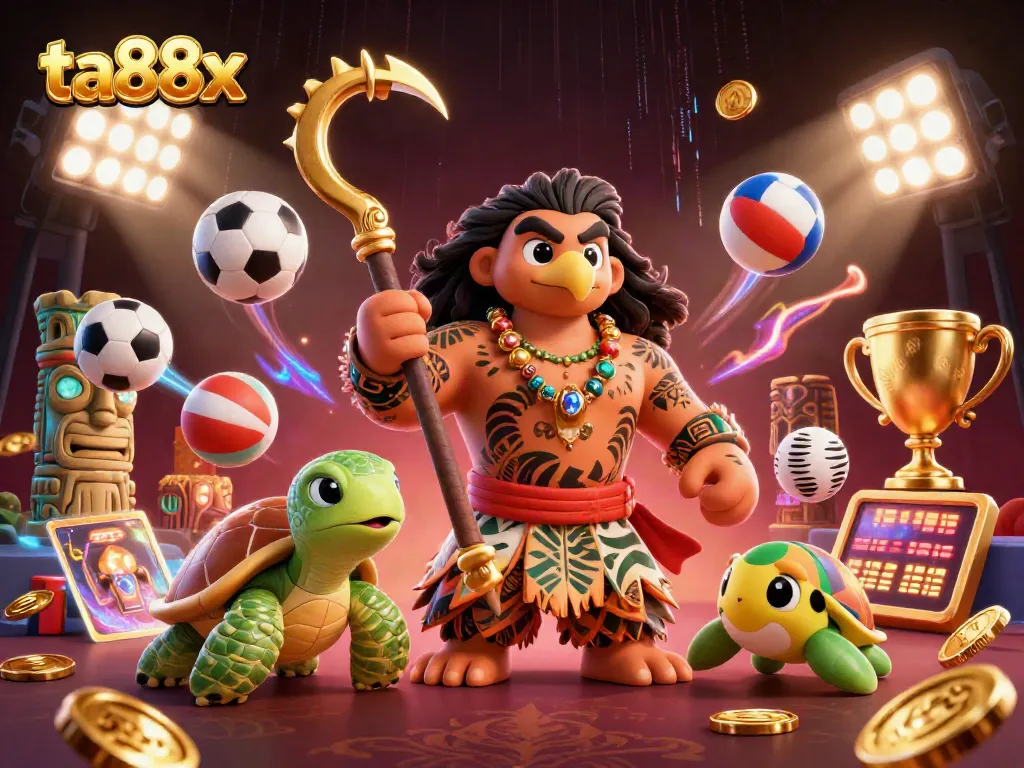 Experience thrilling action with ta88x as a demigod hawk and turtle explore vibrant casino elements in a packed scene.
