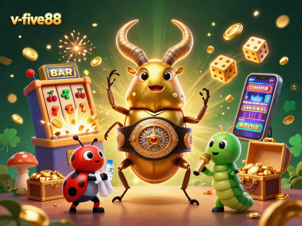 Experience the excitement of v-five88 with this vibrant casino illustration featuring interactive game elements.