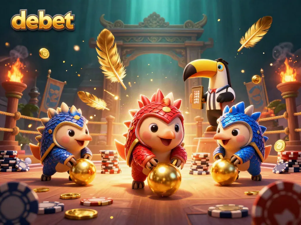 Experience dynamic rival pangolins bowling in gold with debet, showcasing a vibrant gambling scene.