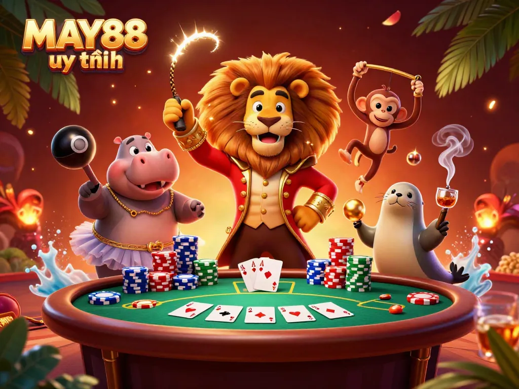 Experience the fun at MAY88 uy tín with colorful characters and vibrant casino elements.