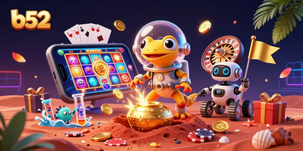 Spin and win at b52 casino with an adventurous Martian gecko discovering treasures.