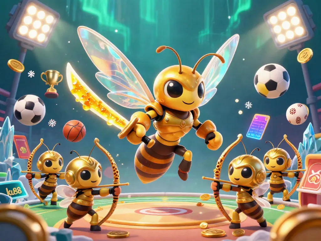 Experience exciting sports betting strategies with ku88 in this vibrant 3D scene featuring dynamic gambling elements.