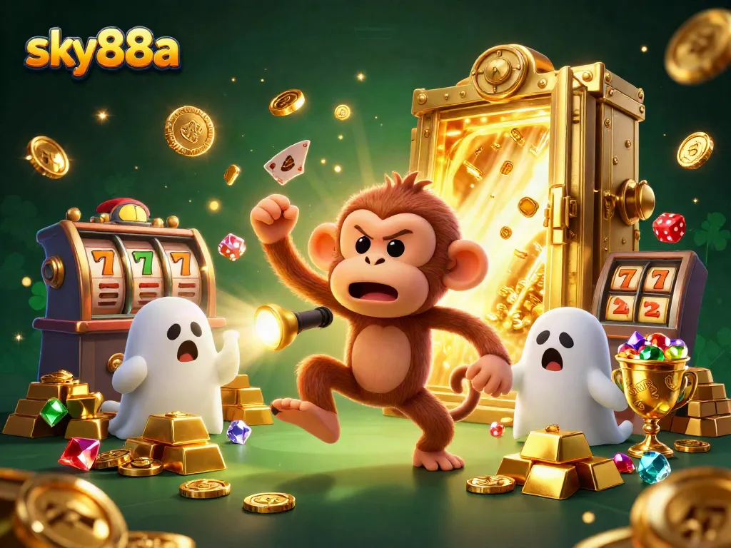 Experience thrilling jackpots at sky88a with vibrant casino elements and playful characters!