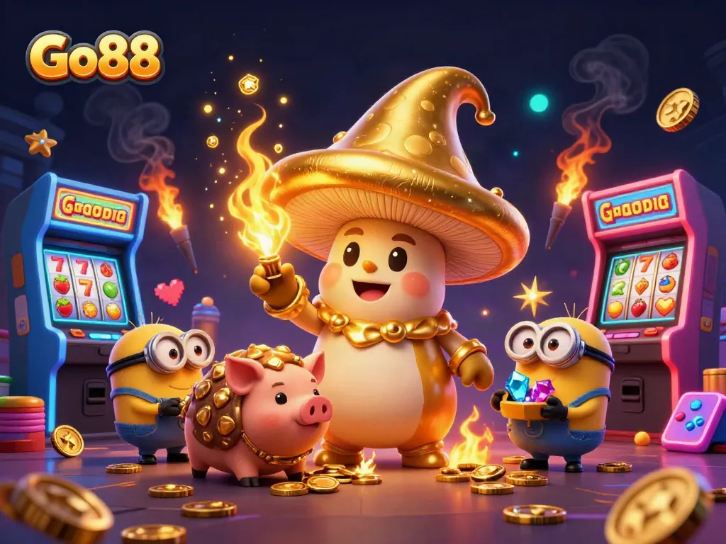Engage with Go88 through a vibrant casino-themed 3D illustration showcasing magical characters and gaming elements.