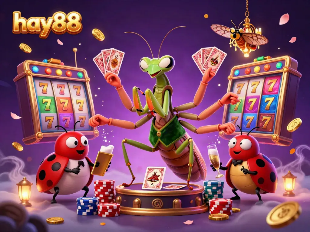 Experience the excitement of hay88 with a vibrant 3D casino scene showcasing thrilling slot games and dynamic characters.