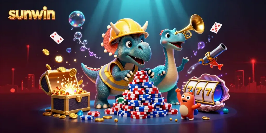 Engage with sunwin's vibrant casino offerings through an exhilarating scene of gambling fun with winning poker chips.