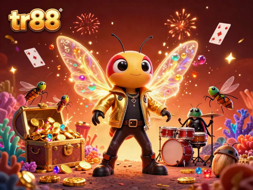 Experience the thrilling magic of tr88 with a vibrant casino celebration featuring animated characters and colorful game elements.